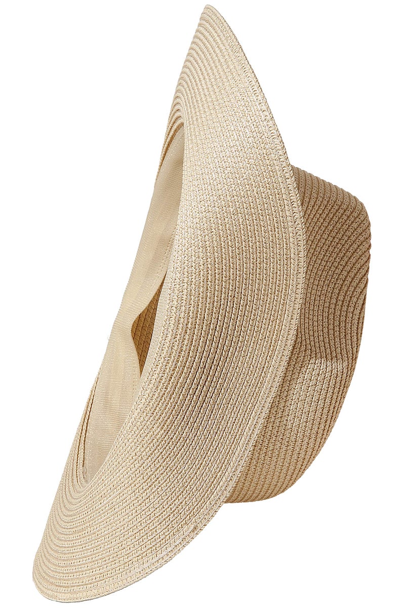 Lanzom Summer Beach Sun Hats for Men Women Foldable Floppy Travel Packable Staw Hat, Wide Brim Hat (Style B-Beige, Medium Size:Fit for 22.5"-23") - Image 4